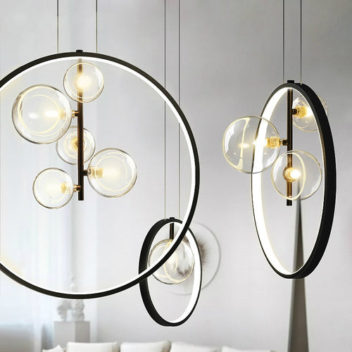 Suspension moderne LED avec anneau et bulles en verre Cala