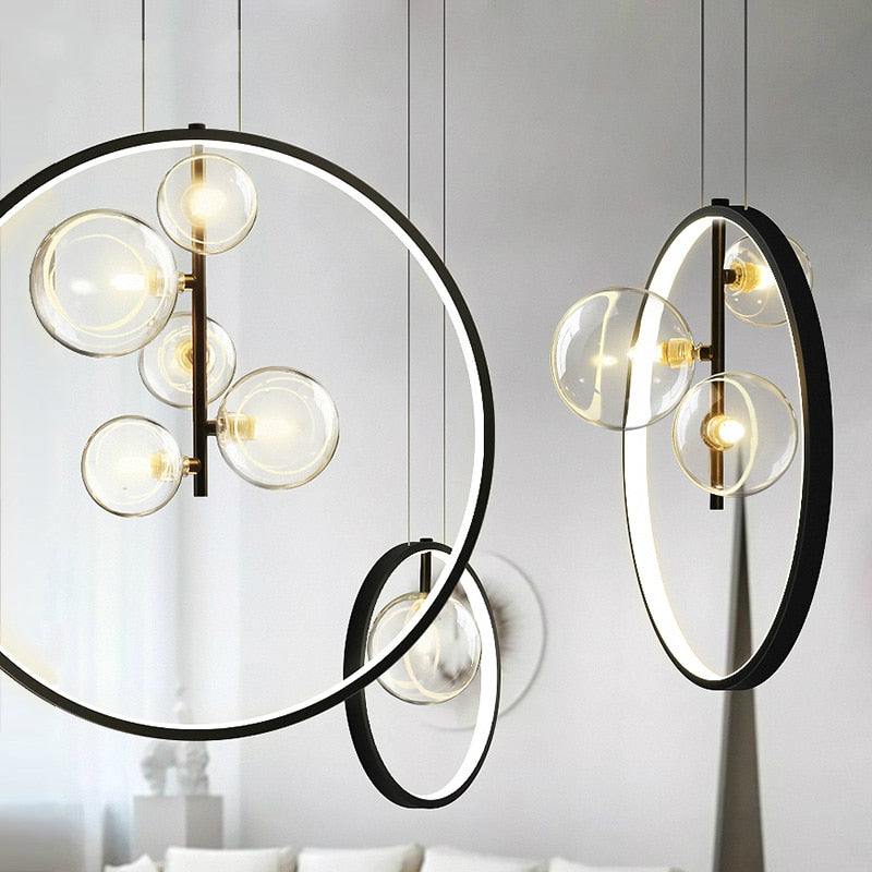 Suspension moderne LED avec anneau et bulles en verre Cala - vue 7 sur 7