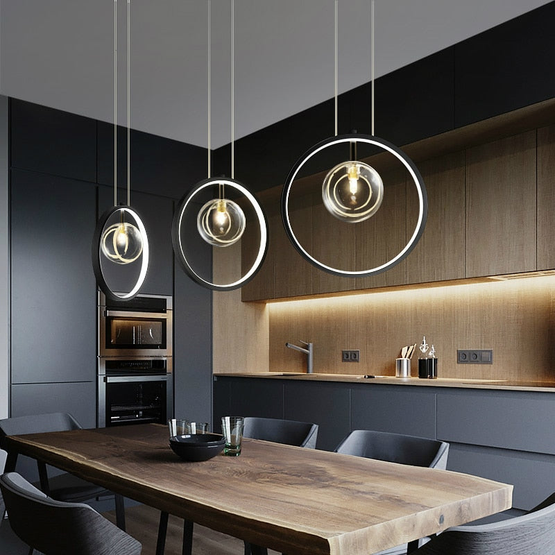 Suspension moderne LED avec anneau et bulles en verre Cala - vue 4 sur 7