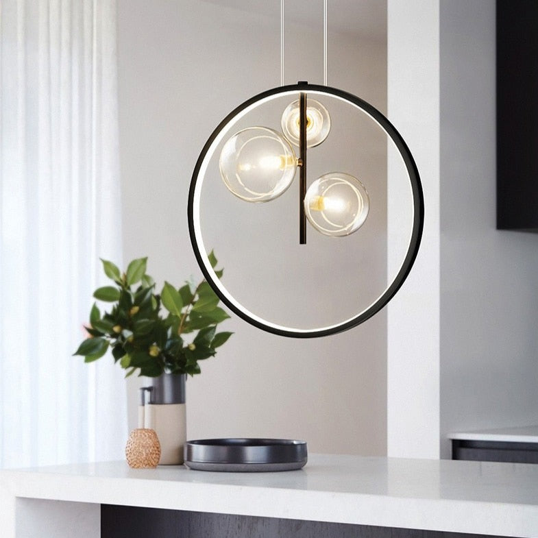 Suspension moderne LED avec anneau et bulles en verre Cala - vue 3 sur 7