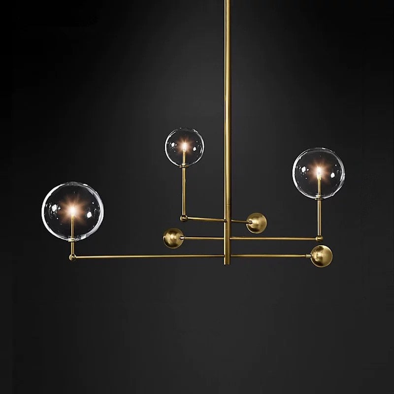 Lustre design LED base en métal doré et globes en verre Zuri - vue 13 sur 16