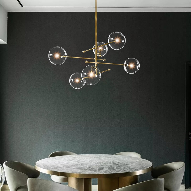Lustre design LED base en métal doré et globes en verre Zuri - vue 3 sur 16