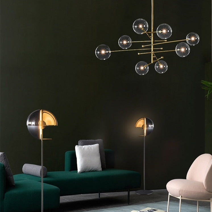 Lustre design LED base en métal doré et globes en verre Zuri - vue 7 sur 16