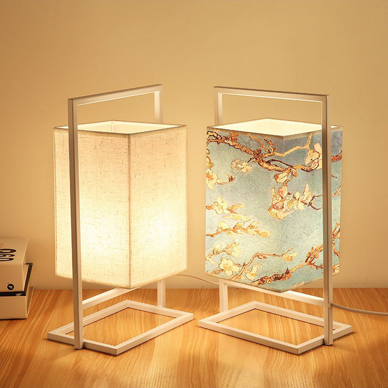 Lampe de bureau rétro en tissu et métal blanc Miot - vue 4 sur 8