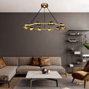 Lustre moderne luxe circulaire en cuivre et cristal Pryccilia