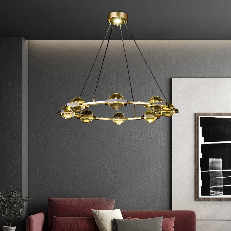 Lustre moderne luxe circulaire en cuivre et cristal Pryccilia - vue 3 sur 10
