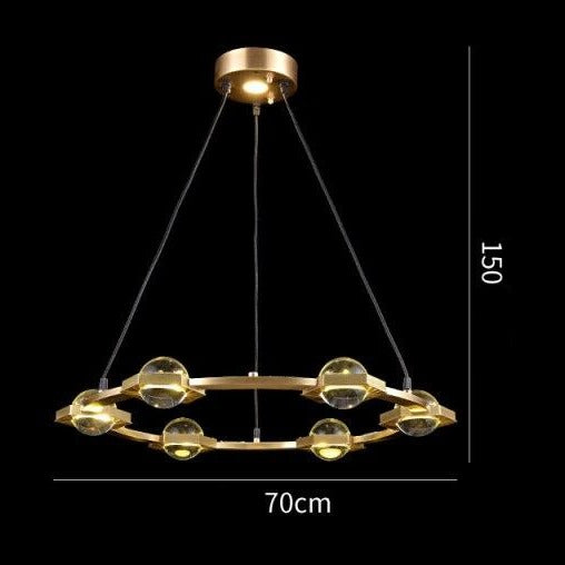 Lustre moderne luxe circulaire en cuivre et cristal Pryccilia - vue 9 sur 10
