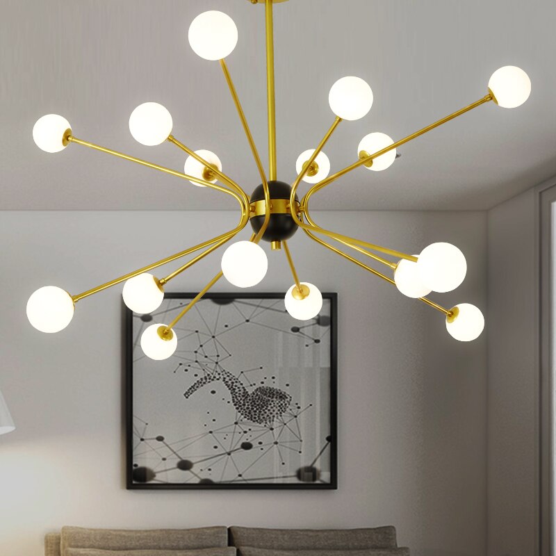 Lustre design doré avec plusieurs branches American - vue 4 sur 7
