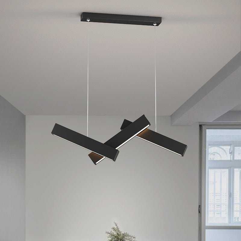 Lustre design LED en forme de Z métallique et noir Yeray - vue 3 sur 8