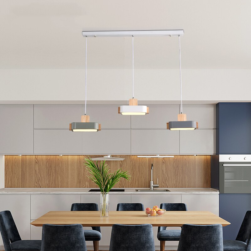 Lustre scandinave LED avec abat-jour en bois Ainhara - vue 5 sur 8