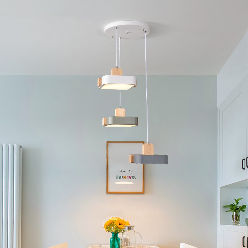 Lustre scandinave LED avec abat-jour en bois Ainhara - vue 4 sur 8
