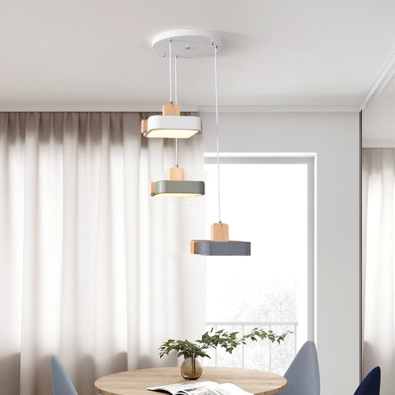 Lustre scandinave LED avec abat-jour en bois Ainhara - vue 6 sur 8