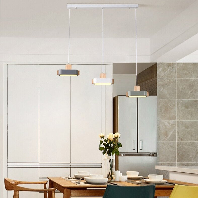 Lustre scandinave LED avec abat-jour en bois Ainhara - vue 7 sur 8