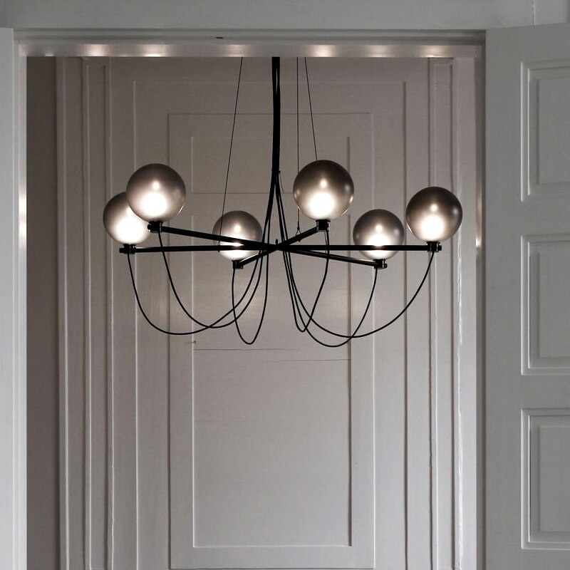 Lustre moderne avec globes en verre gris fumé Lujan - vue 6 sur 6