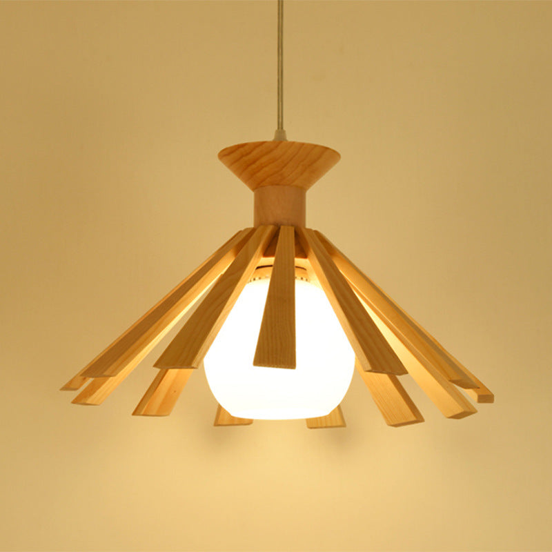 Suspension scandinave LED avec abat-jour conique en bois Xander - vue 6 sur 5