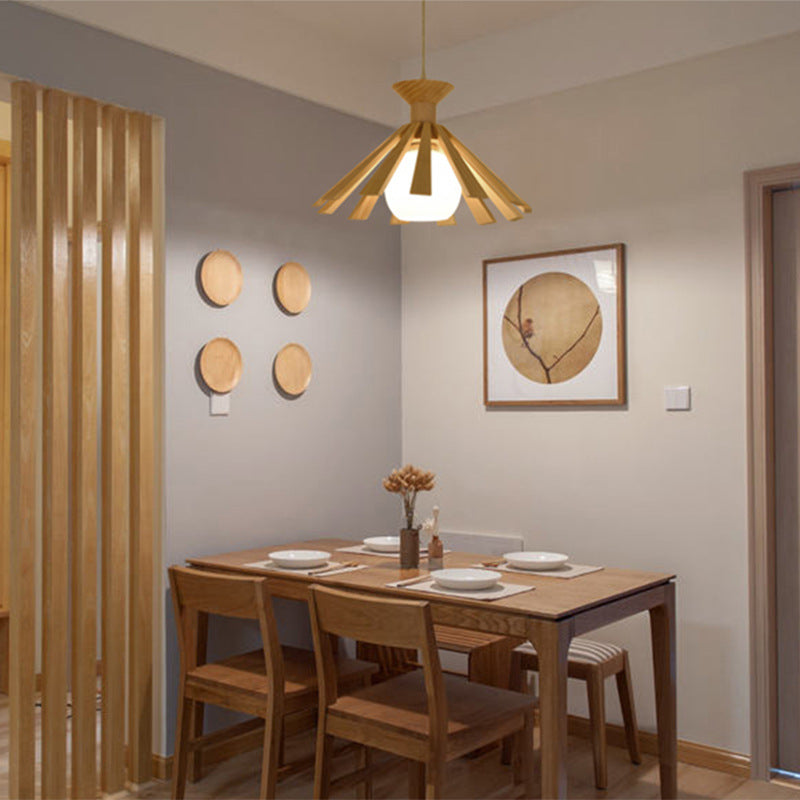 Suspension scandinave LED avec abat-jour conique en bois Xander - vue 4 sur 5