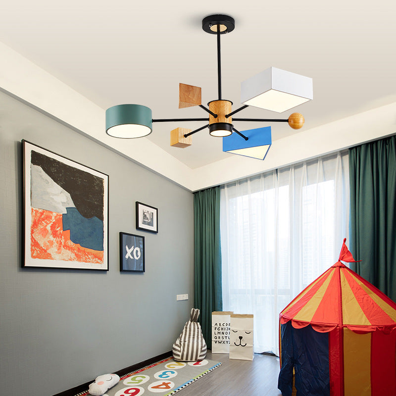 Lustre moderne LED avec abat-jour géométrique coloré Fresia - vue 4 sur 5