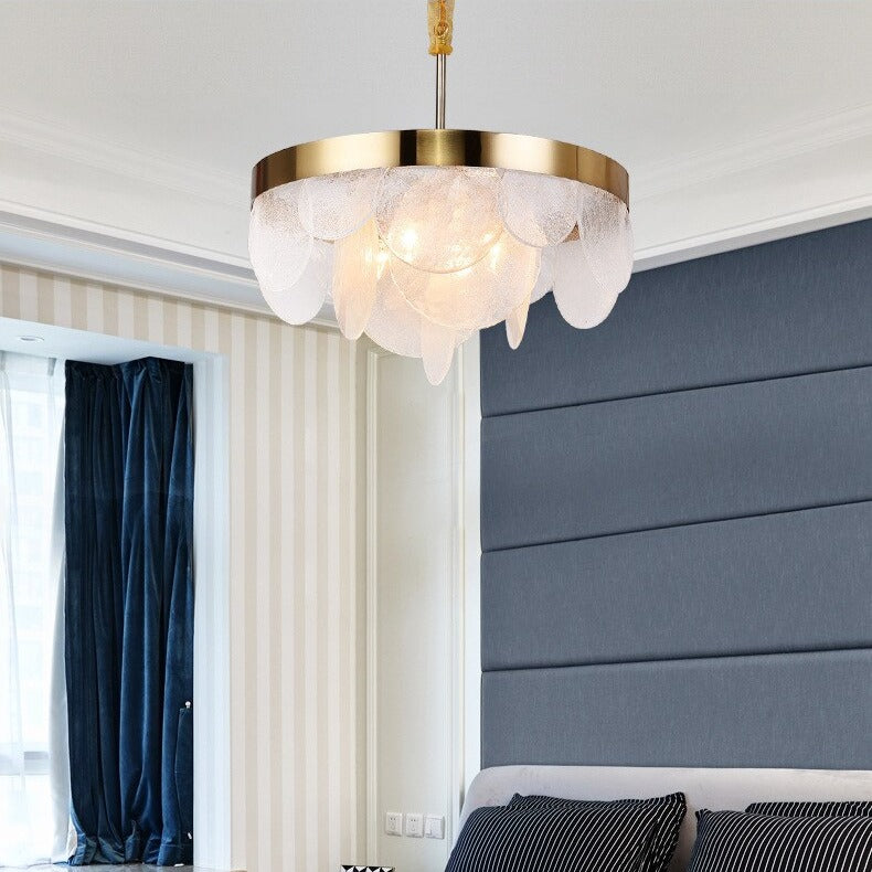 Lustre design LED moderne doré avec rond en verre blanc Art - vue 4 sur 4