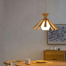 Suspension scandinave LED avec abat-jour conique en bois Xander