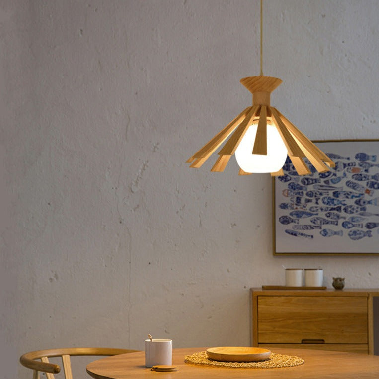 Suspension scandinave LED avec abat-jour conique en bois Xander - vue 3 sur 5