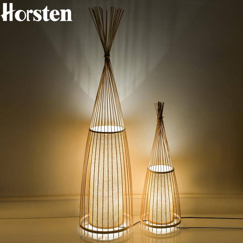 Lampadaire en bois bambou style japonais - vue 4 sur 6
