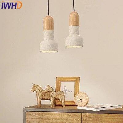 Suspension design LED arrondie en bois et ciment Loft - vue 3 sur 3