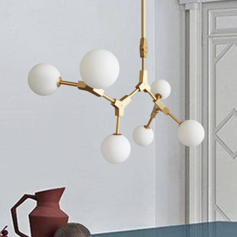 Suspension design à LED en métal doré et boules en verre Loft - vue 4 sur 12