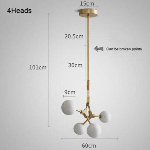 Suspension design à LED en métal doré et boules en verre Loft