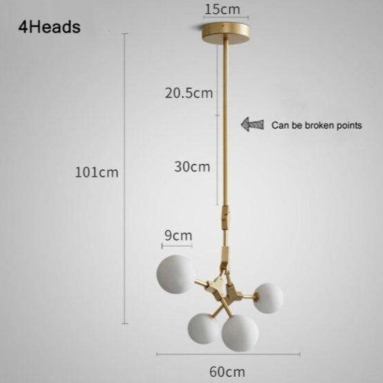 Suspension design à LED en métal doré et boules en verre Loft - vue 8 sur 12