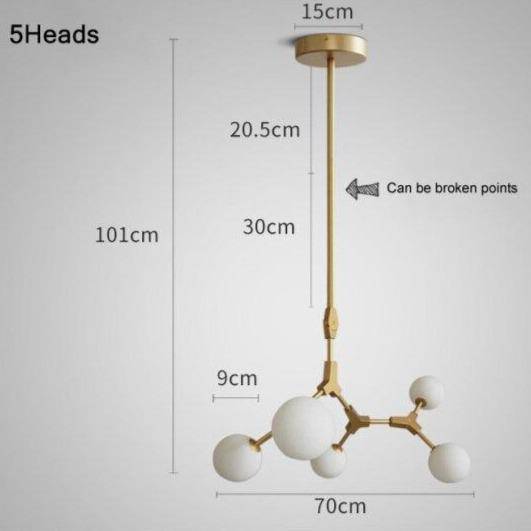 Suspension design à LED en métal doré et boules en verre Loft - vue 7 sur 12