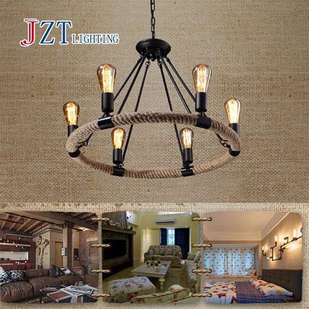 Suspension rustique en métal avec cordage rond
