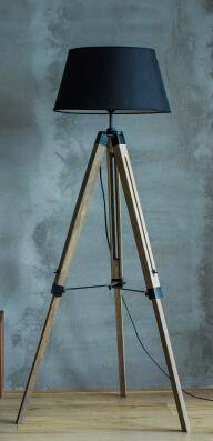 Lampadaire sur pied en tréteaux en bois ajustable avec abat-jour tissu - vue 14 sur 14