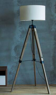 Lampadaire sur pied en tréteaux en bois ajustable avec abat-jour tissu - vue 13 sur 14