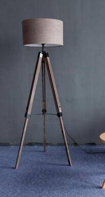 Lampadaire sur pied en tréteaux en bois ajustable avec abat-jour tissu - vue 5 sur 14