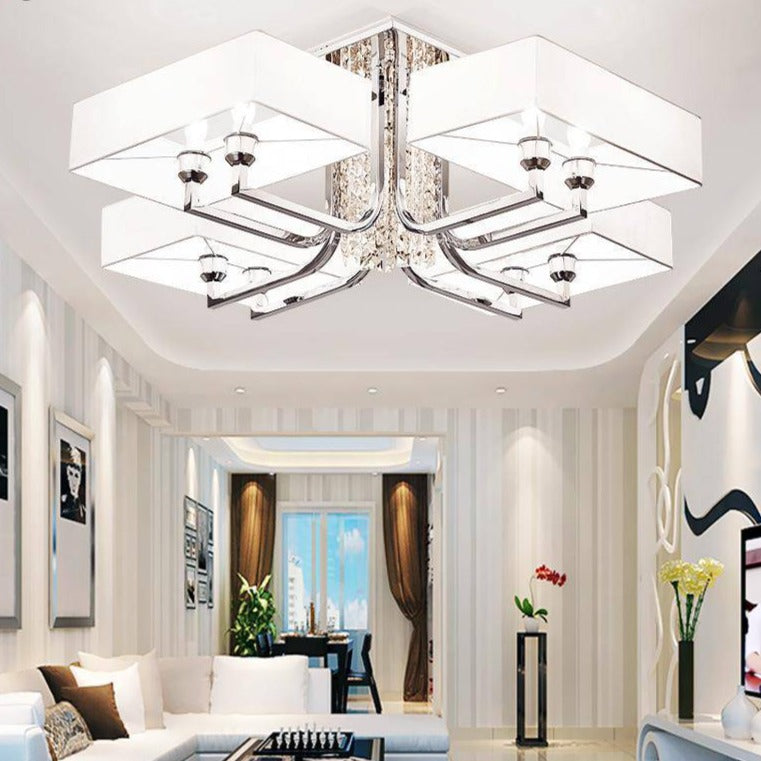 Lustre design chromé en cristal et verre avec grand abat-jour Luxe - vue 2 sur 3