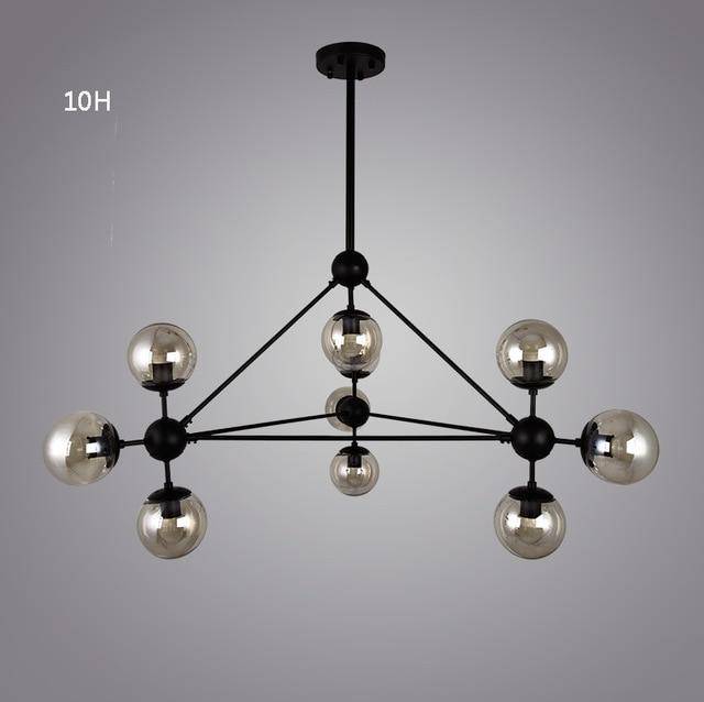 Lustre design noir avec plusieurs branches et verre Livewin - vue 8 sur 13