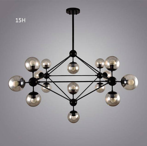 Lustre design noir avec plusieurs branches et verre Livewin