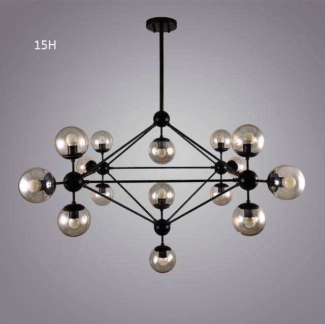 Lustre design noir avec plusieurs branches et verre Livewin - vue 10 sur 13