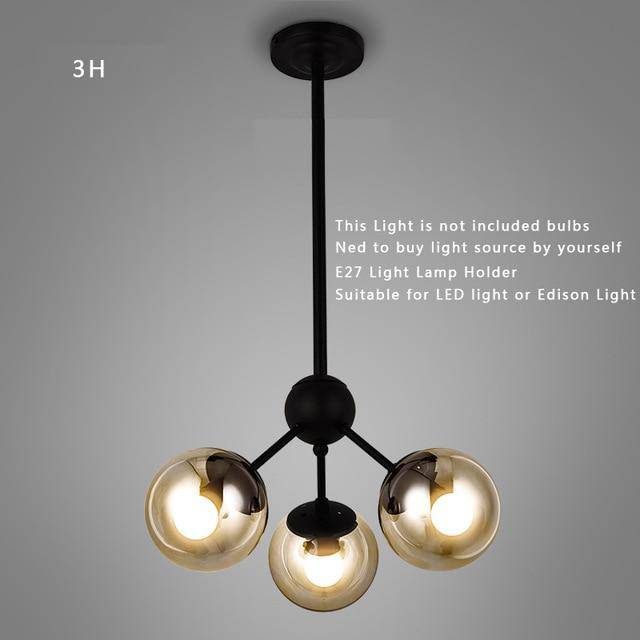 Lustre design noir avec plusieurs branches et verre Livewin - vue 7 sur 13