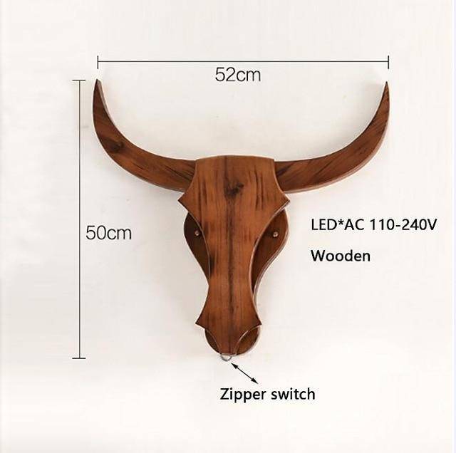 Applique murale LED en bois retro en forme de tête de cerf