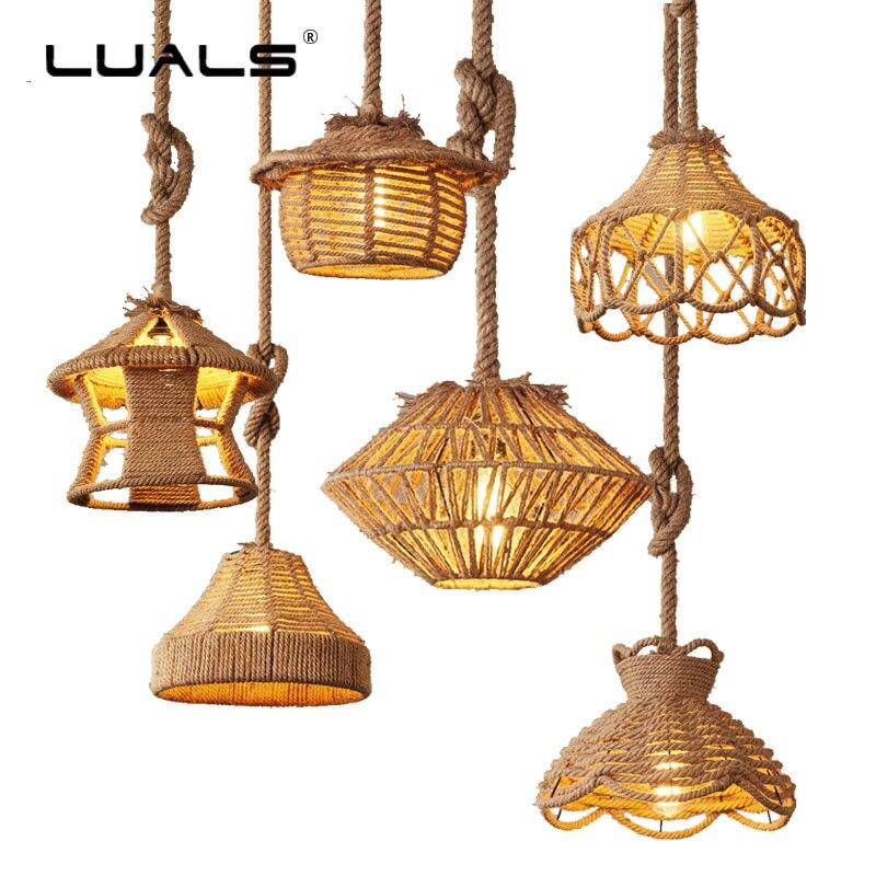 Suspension rustique LED avec abat-jour de plusieurs formes et cordage - vue 8 sur 8