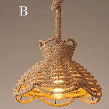 Suspension rustique LED avec abat-jour de plusieurs formes et cordage - vue 3 sur 8