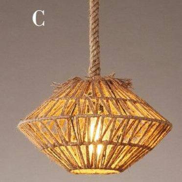 Suspension rustique LED avec abat-jour de plusieurs formes et cordage