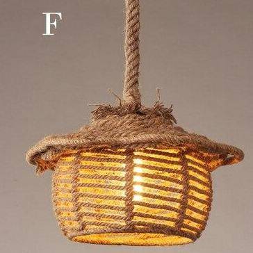 Suspension rustique LED avec abat-jour de plusieurs formes et cordage - vue 7 sur 8