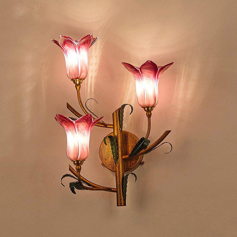 Applique murale rustique LED avec abat-jour style fleur colorée - vue 2 sur 7