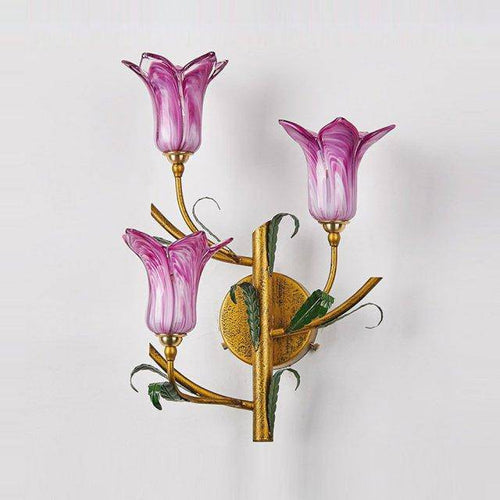 Applique murale rustique LED avec abat-jour style fleur colorée