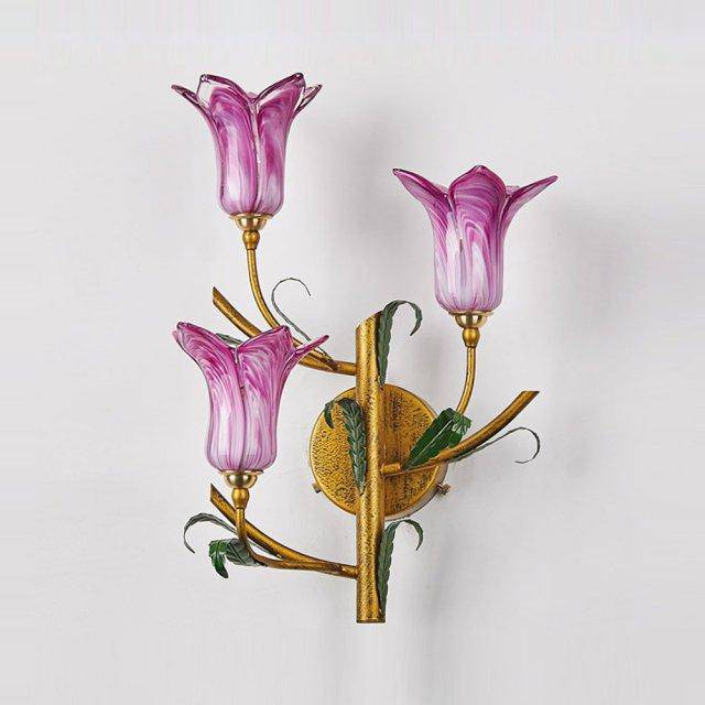 Applique murale rustique LED avec abat-jour style fleur colorée - vue 4 sur 7