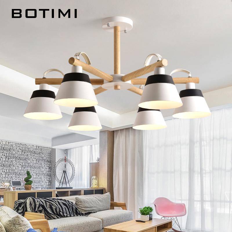 Lustre LED en bois acec abat-jour Nordic - vue 3 sur 12