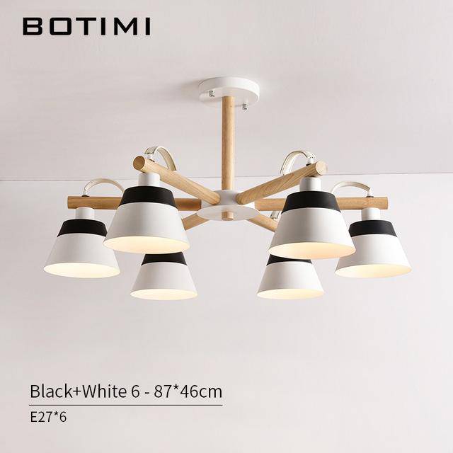 Lustre LED en bois acec abat-jour Nordic - vue 9 sur 12