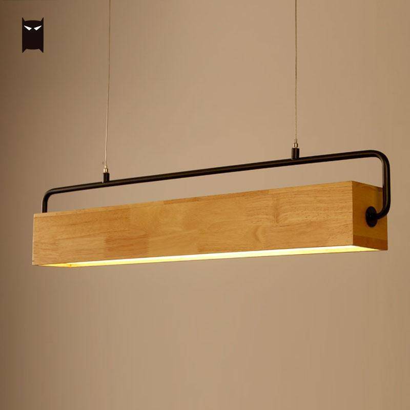 Suspension moderne LED allongée en bois style scandinave - vue 5 sur 6